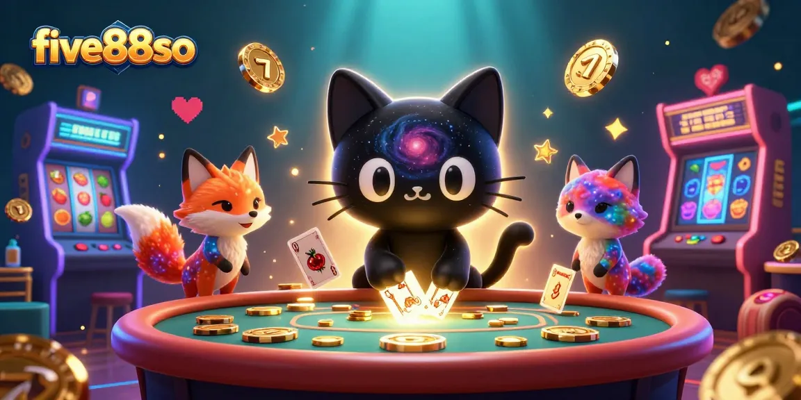Experience the thrill of five88so with the cosmic black hole cat at a vibrant casino table.