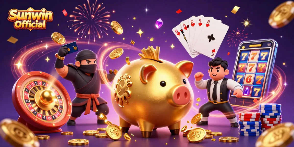 Experience exhilarating wins at Sunwin Official with golden coins and 3D casino characters.