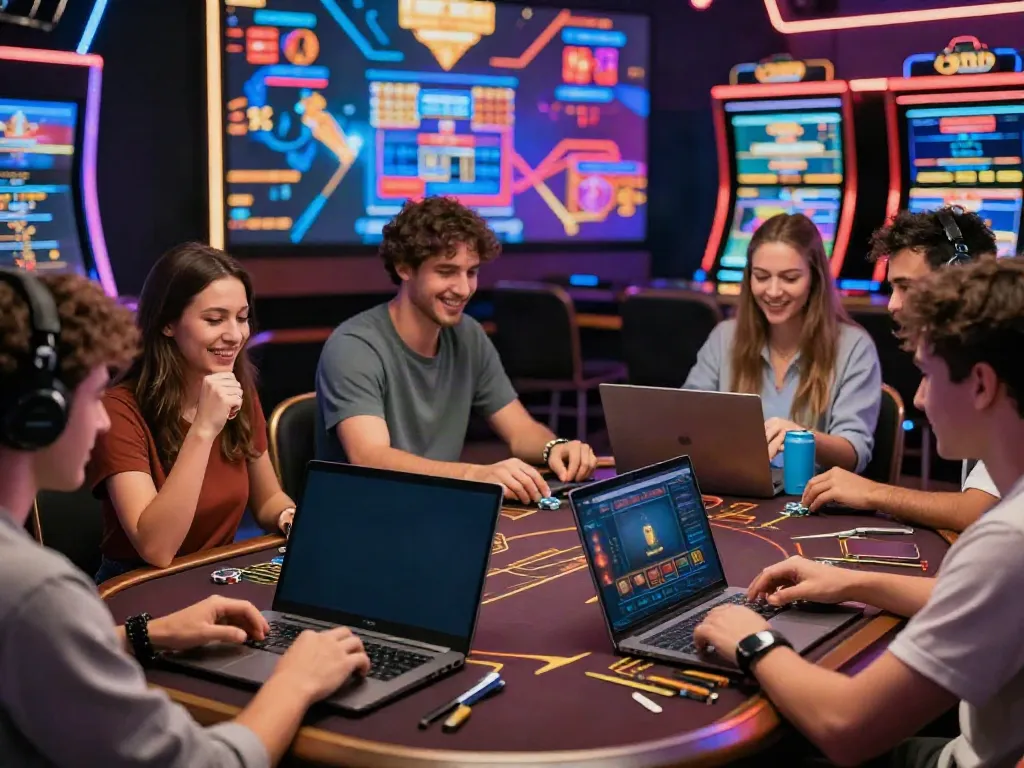 Exciting online gaming experience on https://ku88v1.com/ with diverse players enjoying live dealer interactions and modern devices.