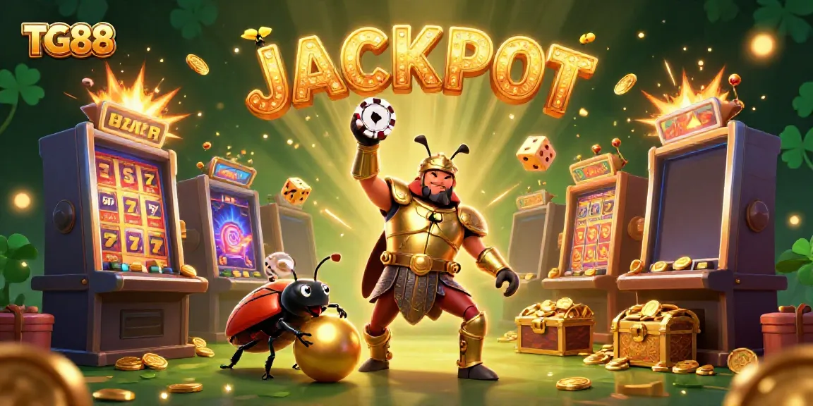 Experience TG88's vibrant casino energy with a gladiator beetle championing jackpots and games.