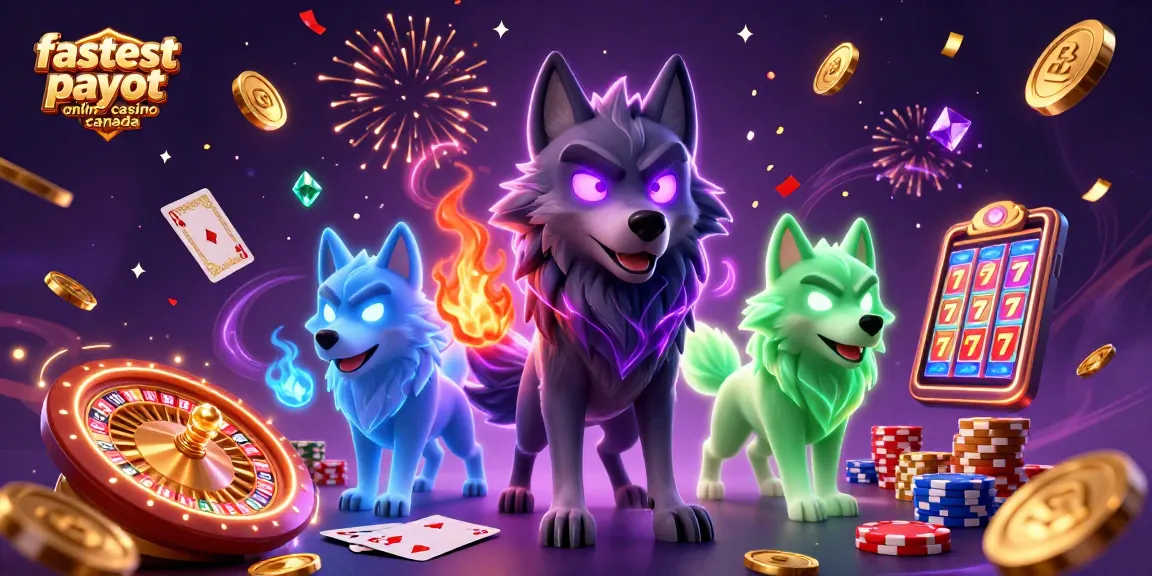 Essence of the fastest payout online casino Canada, showcasing winning gamblers with slots, coins, and vibrant action.