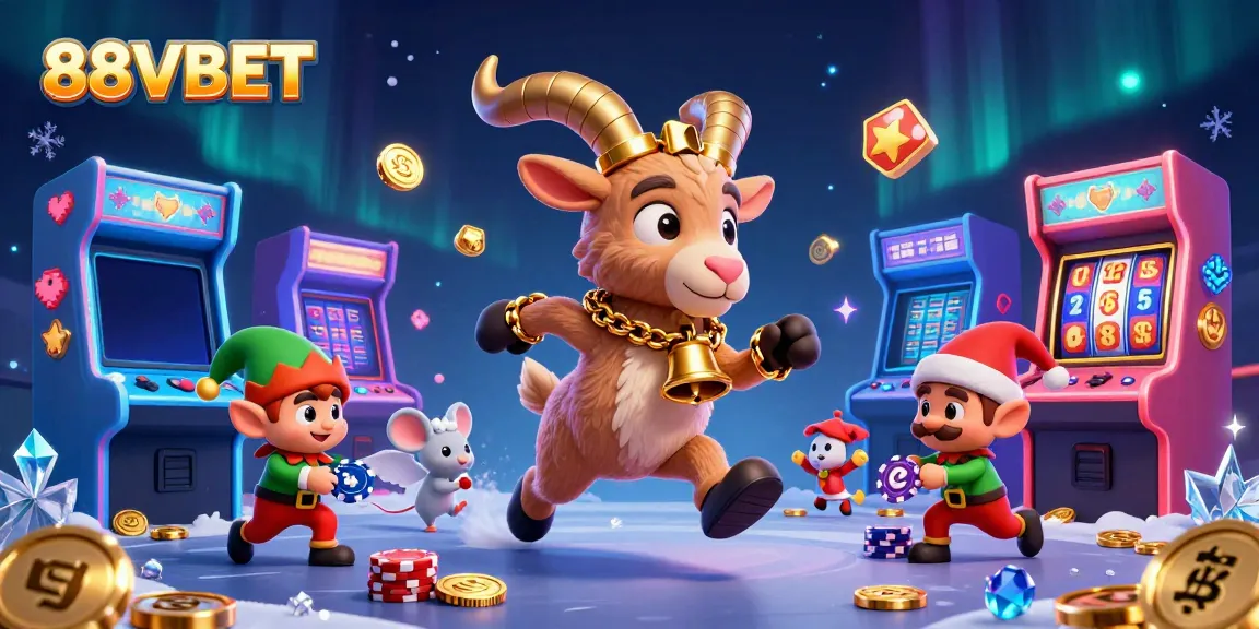 Engage with the lively 88VBET casino scene featuring cartoon characters amidst vibrant slot machines.
